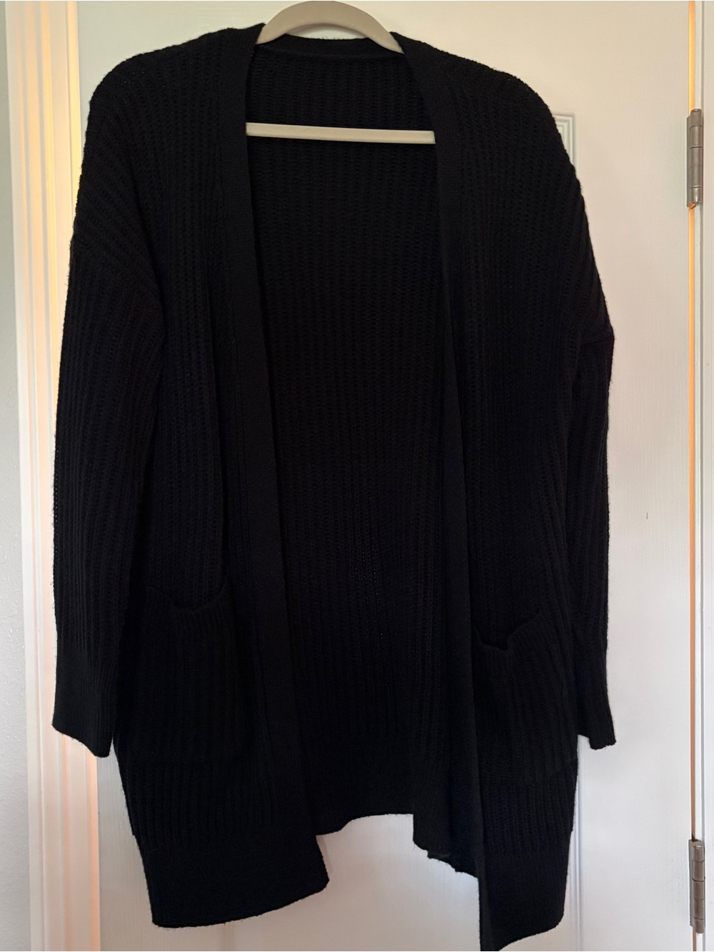 SHEIN Black Open-Front Knit Cardigan with Pockets